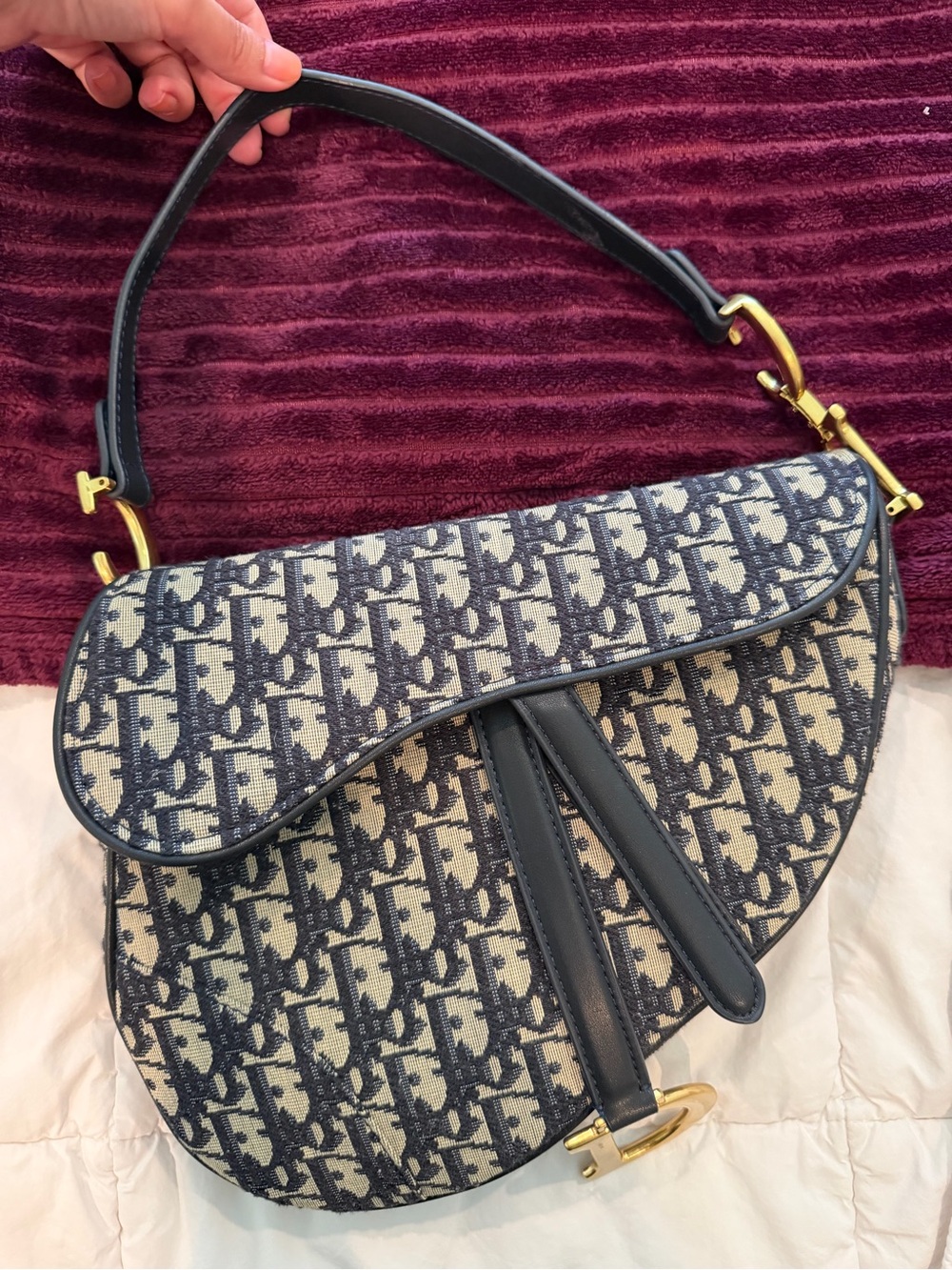 Dior Blue and Beige Saddle Shoulder Bag with Oblique Canvas